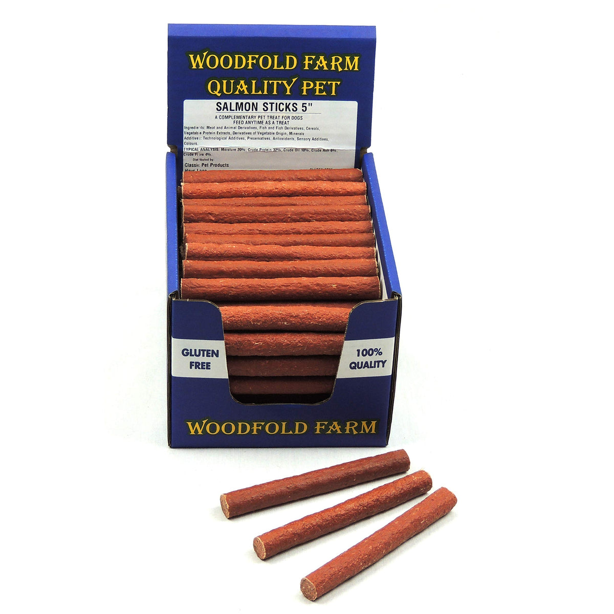 Woodfold Farm Gluten Free Salmon Dog Treat Sticks 5"(12.5cm) - Box of 80