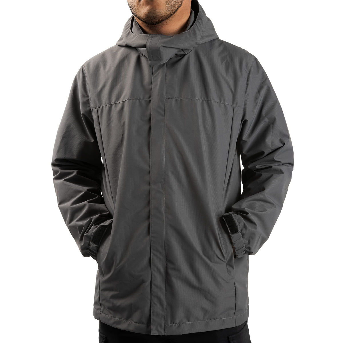 ANAYSN Men's Rain Jacket with Hood Waterproof Lightweight Jacket and Zip Pockets Raincoat for Outdoor Camping Hiking, gray, XL
