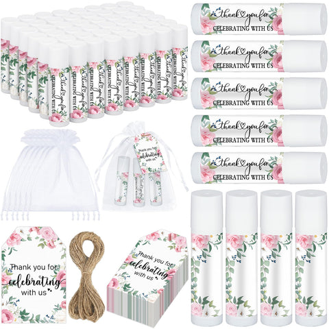 Dunzy 50 Pack Bridal Shower Favors Gifts Bulk Lip Balms Peony Wedding Favors Bachelorette Baby Shower Favor Prizes Souvenirs Thank You Appreciation Gifts for Guests Women Coworker Staff