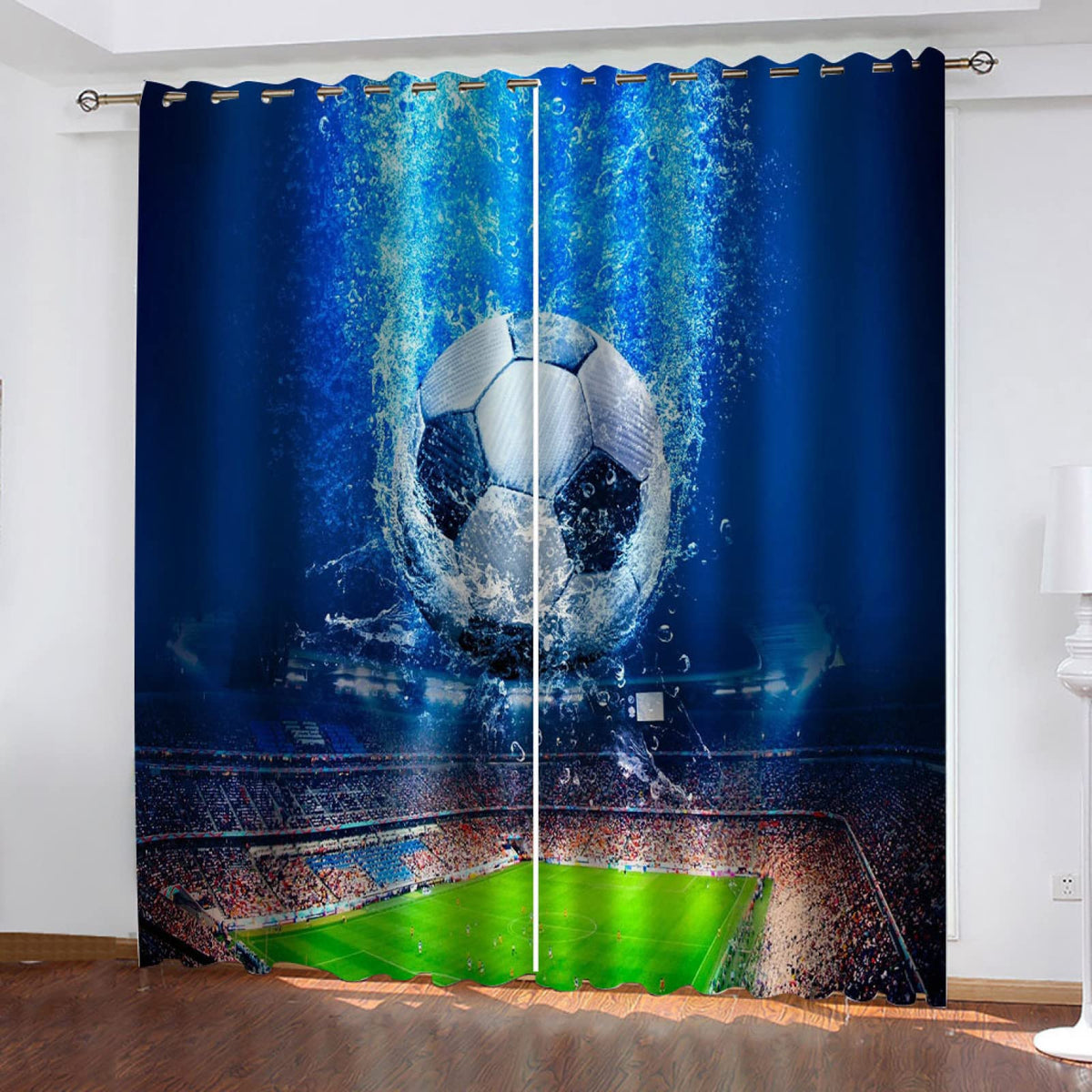 GOKSEL Blackout Curtains 2 Panels X W29.5 inch X L65 inch Ocean Football 3D Patterns Microfiber Fabric Eyelet Blackout Curtains for Living Room Bedroom Window