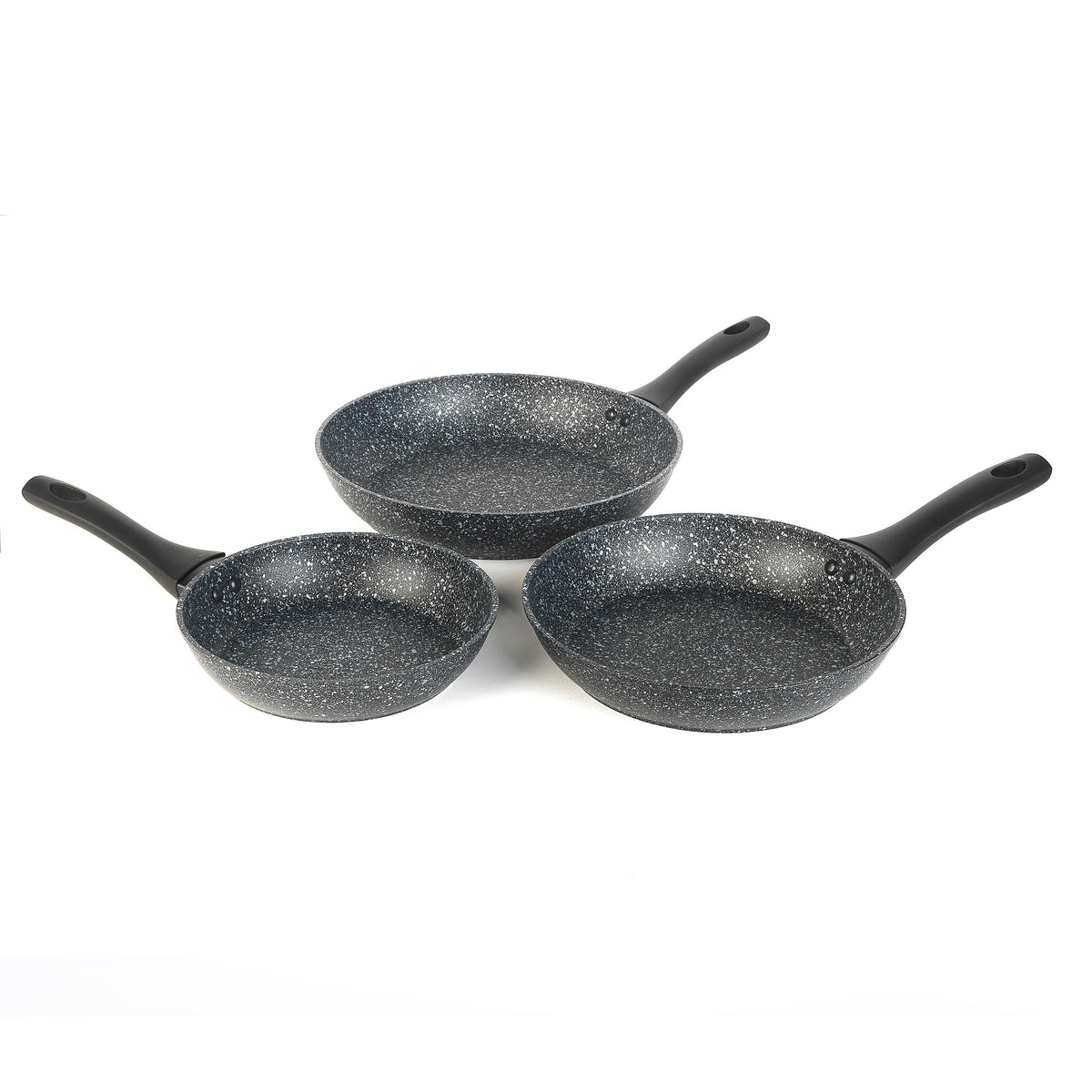 Salter BW06235S Megastone 3 Piece Frying Pan Set - 20cm/24cm/28cm, 10 x Tougher Non-Stick, PFOA-Free Forged Aluminium, Suitable For All Cooking Hobs, Soft Touch Handle