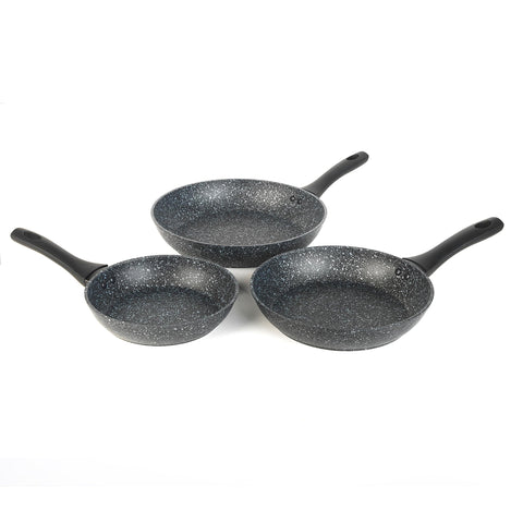Salter BW06235S Megastone 3 Piece Frying Pan Set - 20cm/24cm/28cm, 10 x Tougher Non-Stick, PFOA-Free Forged Aluminium, Suitable For All Cooking Hobs, Soft Touch Handle
