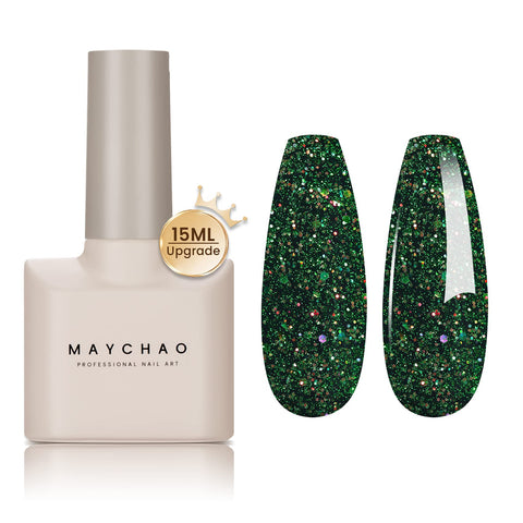 MAYCHAO Gel Nail Polish, 15ML Christmas Green Gel Nail Polish, Soak Off UV LED Nail Gel Polish Nail Art Starter Manicure Salon DIY at Home, 0.5 OZ