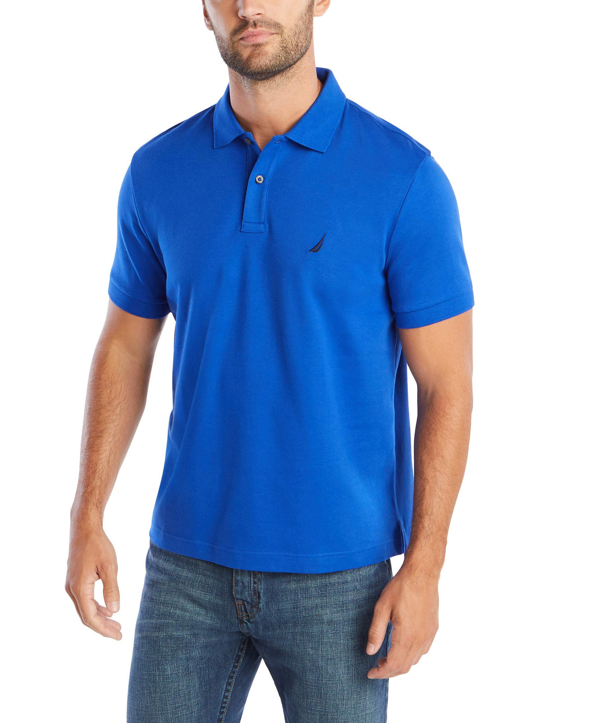 Nautica Men's Classic Fit Short Sleeve Solid Soft Polo Shirt, Bright Cobalt Solid, Large