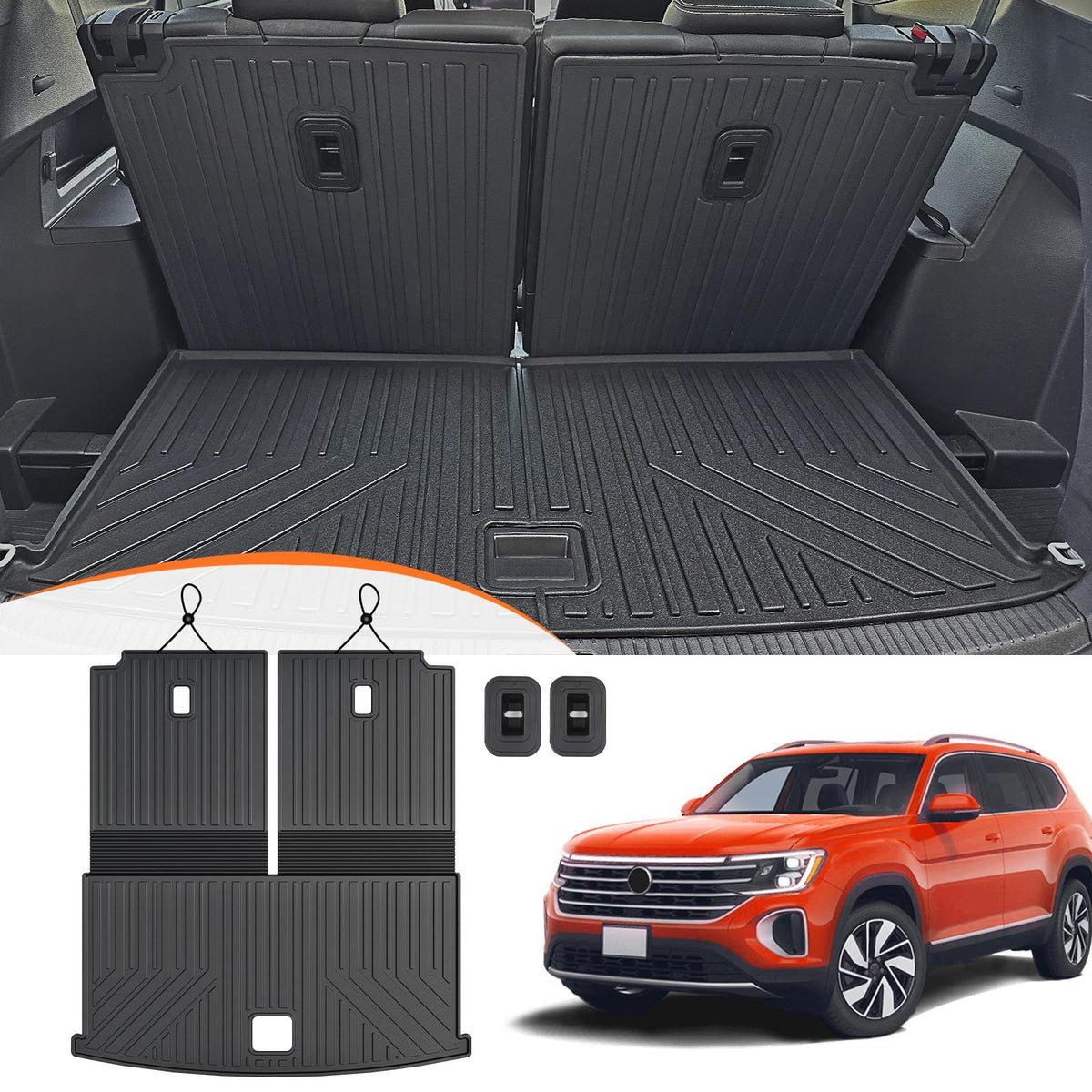 GALVAGNITE Cargo Mat for 2018-2024 Volkswagen Atlas, All Weather TPE Cargo Liner with Backrest Mats for Atlas Accessories (Trunk Mat with Backrest Mat)