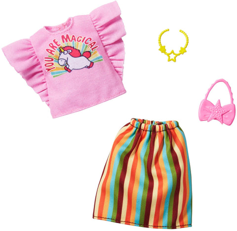 Barbie Minons Clothes: Minions Outfit Doll, Unicorn Top, Striped Skirt, Necklace and Purse, Gift for 3 to 8 Year Olds, Multi (GHX87)