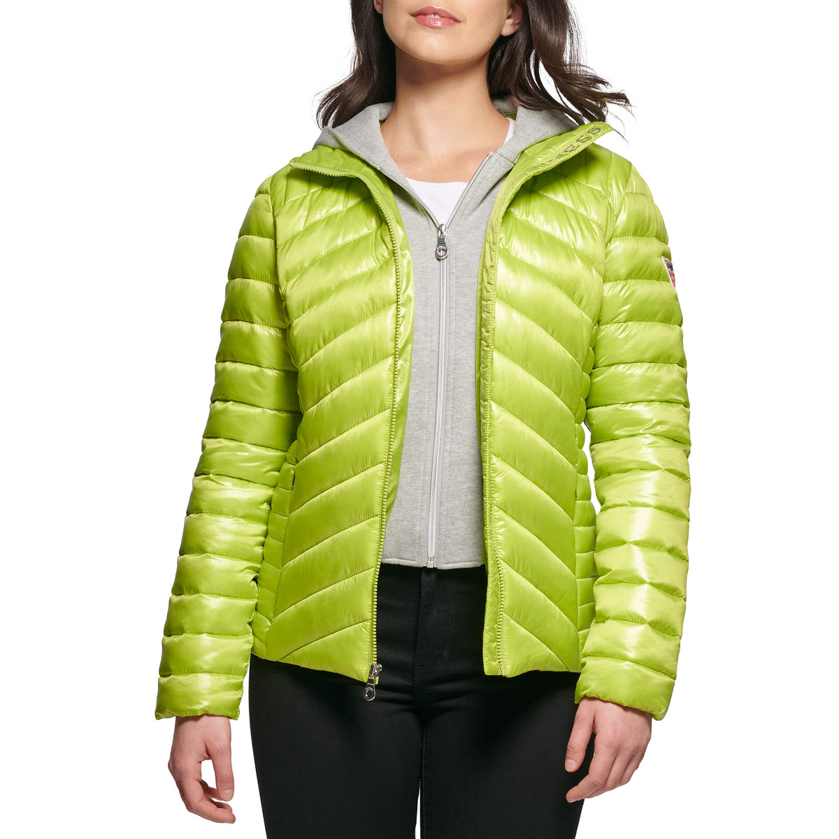 GUESS Women's Lightweight Puffer Jacket, Quilted Lime, Medium