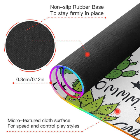 Cute Cactus Wireless Charging Mouse Pad for Mobile Phone Extra Large Gaming Mousepad with 13 Lighting Modes Keyboard Mat for Office Home Gaming MacBook PC Laptop Desk