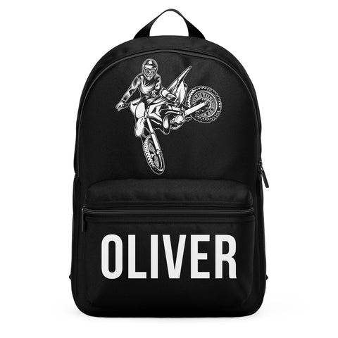 Purple Print House Personalised Motocross mini back pack - Custom School Bags for Boys, Back to School Accessories, One Size, Black