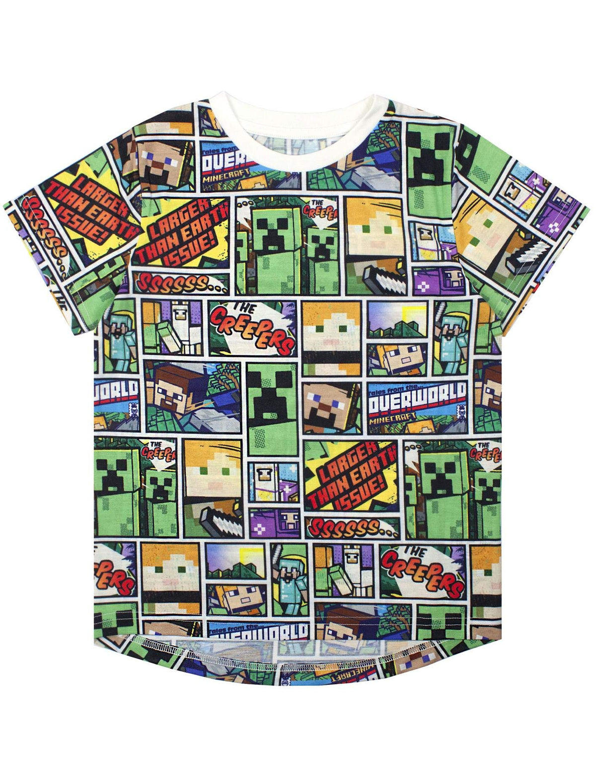 Minecraft T Shirt Overworld Steve Creeper Boy's Kids Short Sleeve Shirt Top Multicolor