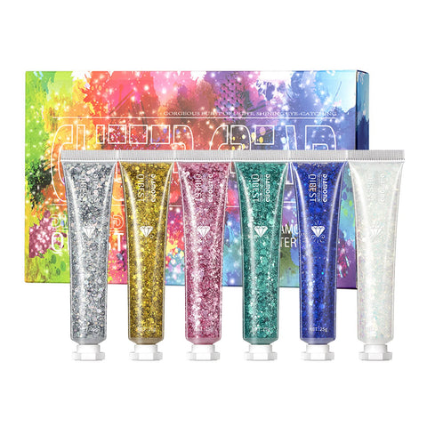 RoseFlower 6pcs Body Glitter Gel, Glitter Gel Makeup for Face Hair Body, Sparkling Glitter Gel Shimmer Liquid Eyeshadow, Holographic Glitter Body Paint for Concerts Festival Rave Accessories
