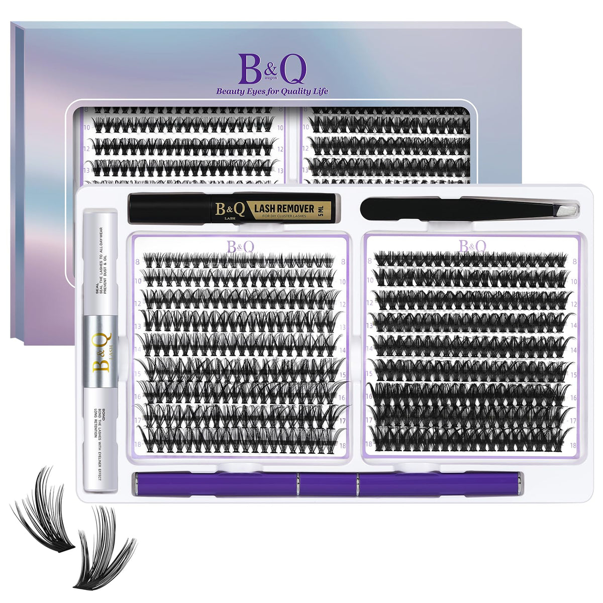 Lash Extension Kit 360 Pcs 40D 8-18 Mixed Eyelash Extensions Kit Individual Lashes Extension kit DIY Lash Clusters Kit with Lash Bond and Seal Eye Lash Extension Kit at Home(Mkit-40D50D-0.07C-8-18MIX)