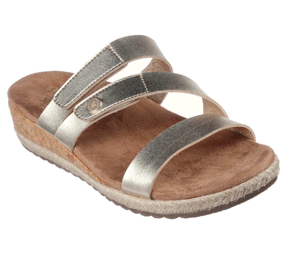 SKECHERS Women's Martha Stewart BREEZIE-Shiny Luster Wedge Sandal, Gold, 9.5