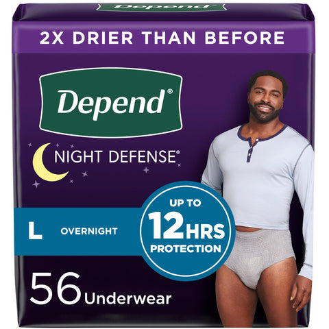 Depend Night Defense Adult Incontinence Underwear for Men, Disposable, Overnight, Large, Grey, 56 Count (4 Packs of 14), Packaging May Vary