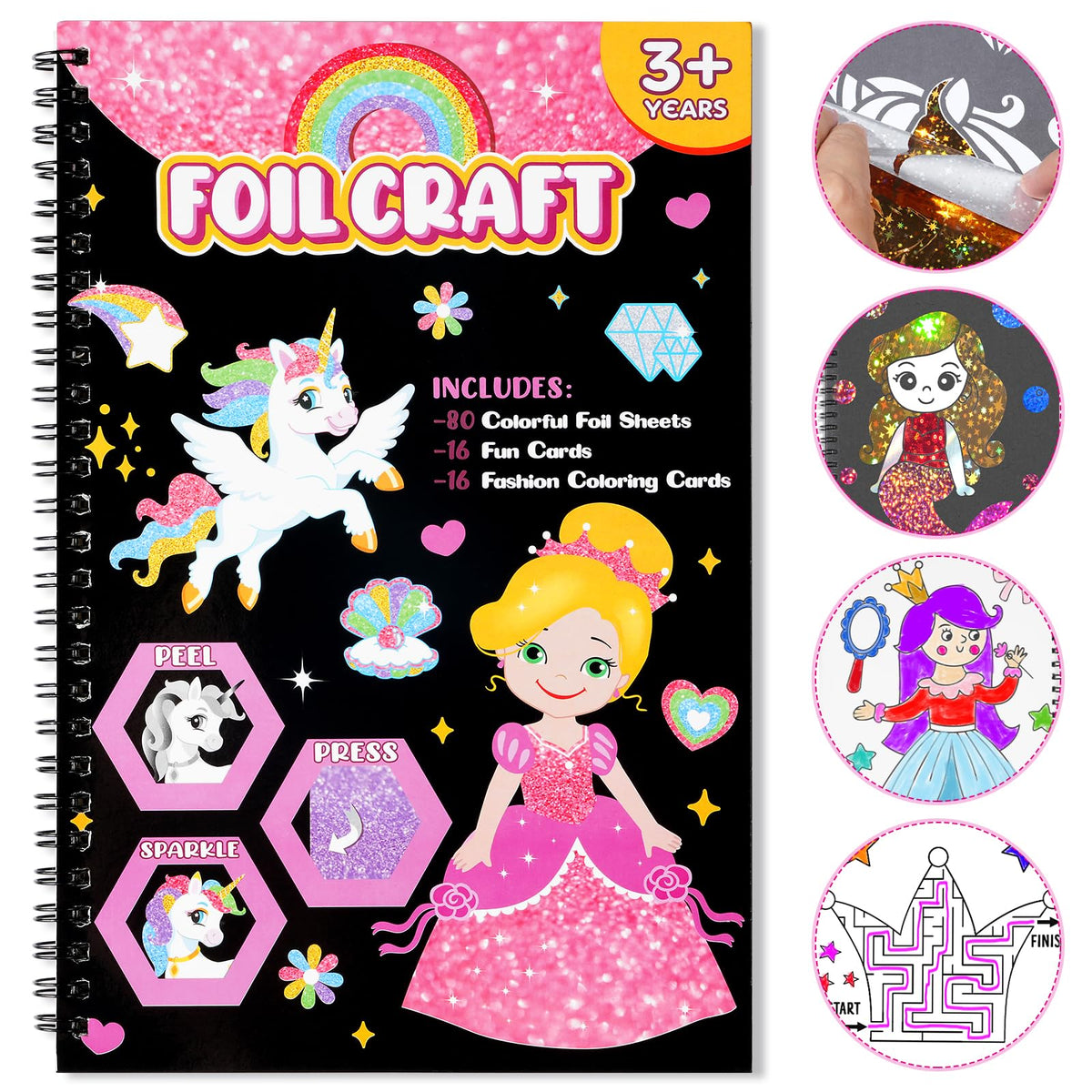 Art & Craft Activity,Foil Craft Princess DIY Fun Art Kits,No Mess Creative Foil Art Kits Set Drawing Game for Kids,Birthday Gifts Crafts Supplies Travel Toys for Girls Boys Ages 4 5 6 7 8 9 Year Old