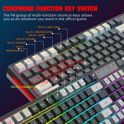ciciglow Mechanical Gaming Keyboard, 2.4GHz Wireless Keyboard 96 Keys RGB Backlit Bicolor Wireless Office Keyboard with Receiver, 2000mAh Rechargeable Computer Keyboard
