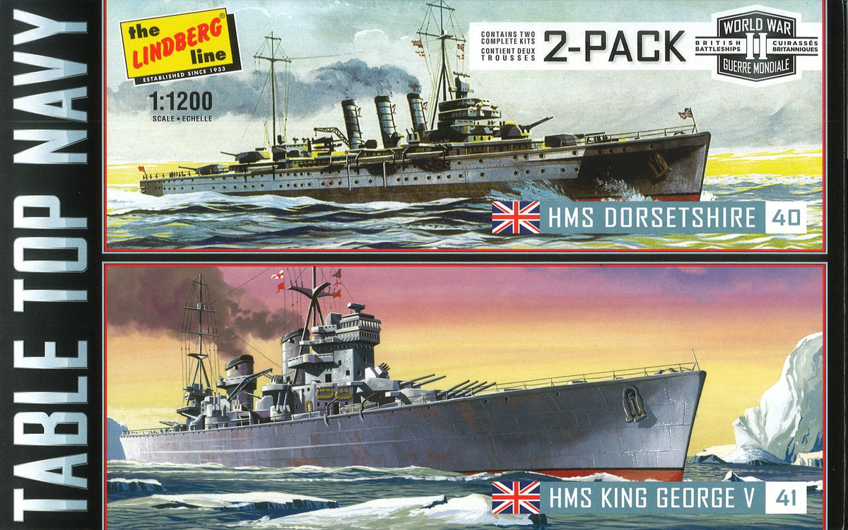 Lindberg Models LN439 0.875 Scale Table Top Navy Twin Pack HMS King George V and HMS Dorsetshire Plastic Model