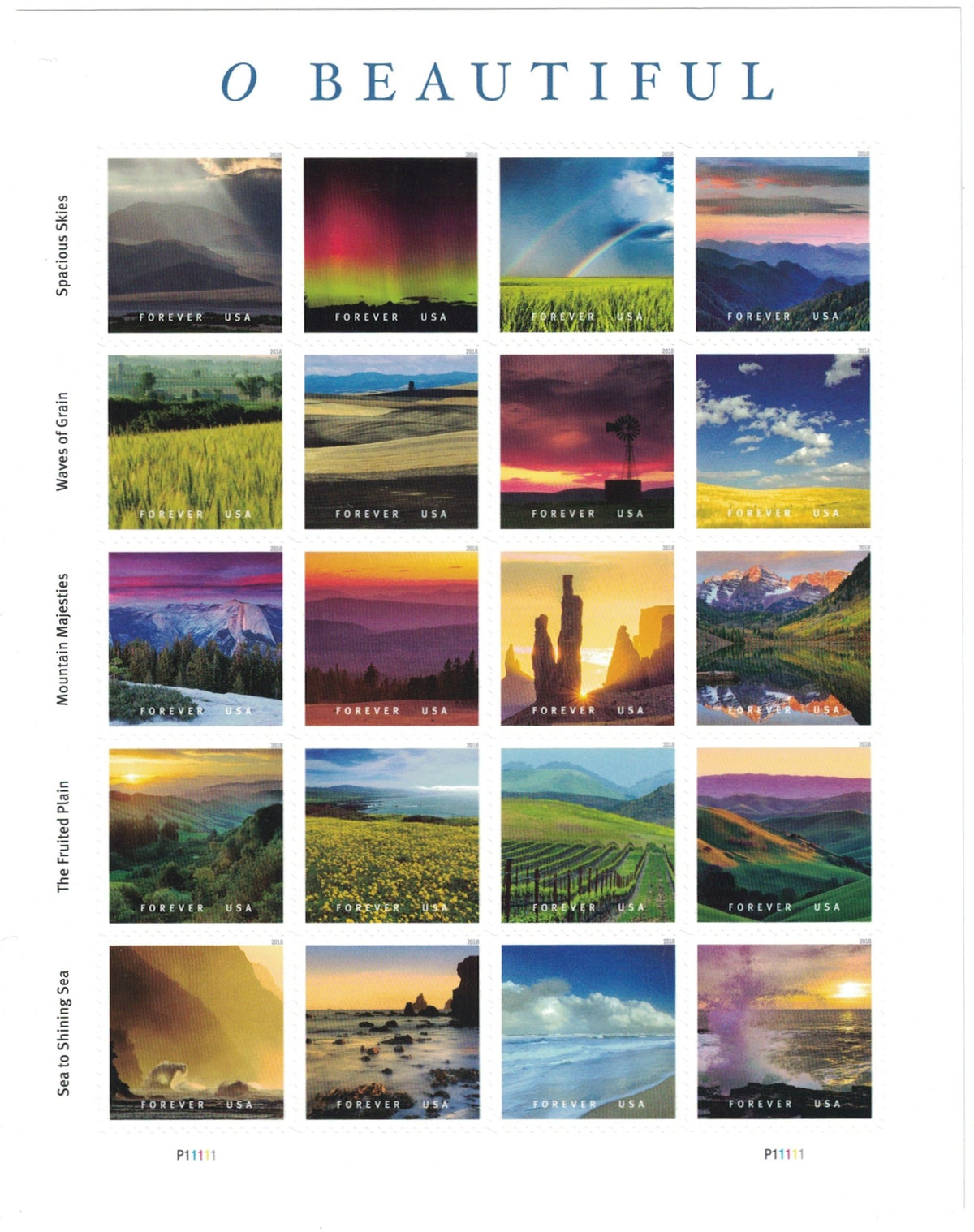 O Beautiful Sheet of Twenty Forever Stamps Stamps Scott 5298