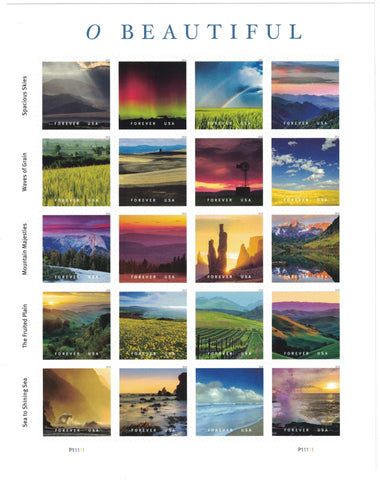 O Beautiful Sheet of Twenty Forever Stamps Stamps Scott 5298