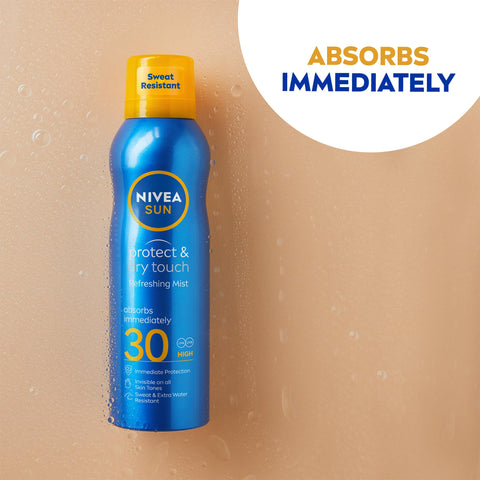 NIVEA SUN Protect & Dry Touch Refreshing Sun Mist Spray SPF30 (200 ml), Water-Resistant Sun Spray, Immediate Protection Against UVA/UVB Rays, Sunburns, Premature Ageing