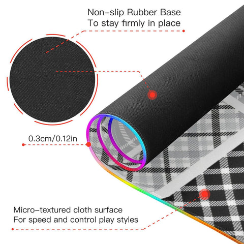 Black White Plaid Wireless Charging Mouse Pad for Mobile Phone Extra Large Gaming Mousepad with 13 Lighting Modes Extended Desk Mat for Gaming MacBook PC Laptop Desk Office Home