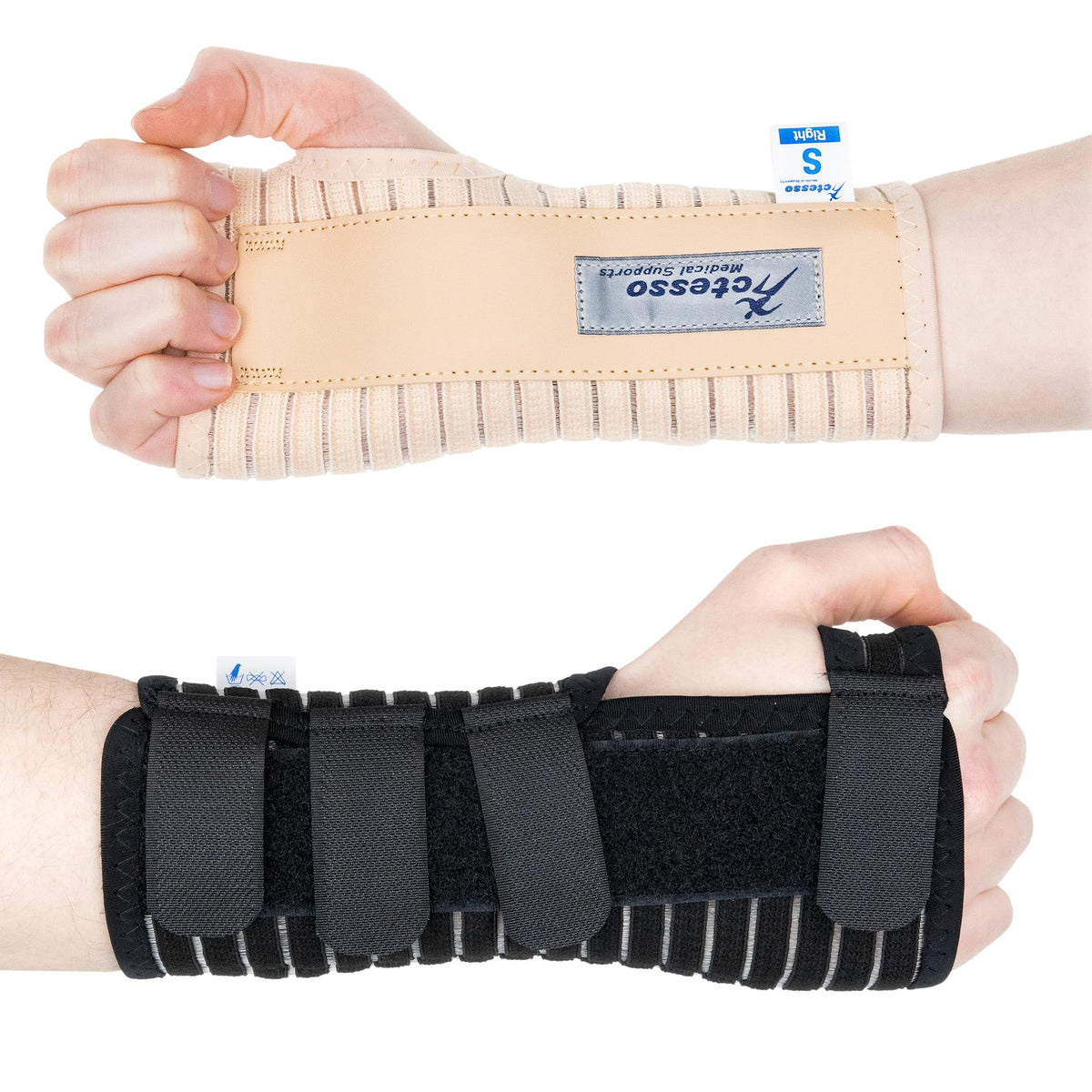 Actesso Breathable Wrist Support Brace Splint - Ideal for Carpal Tunnel, Sprains, and Tendonitis (Beige, Small Right)