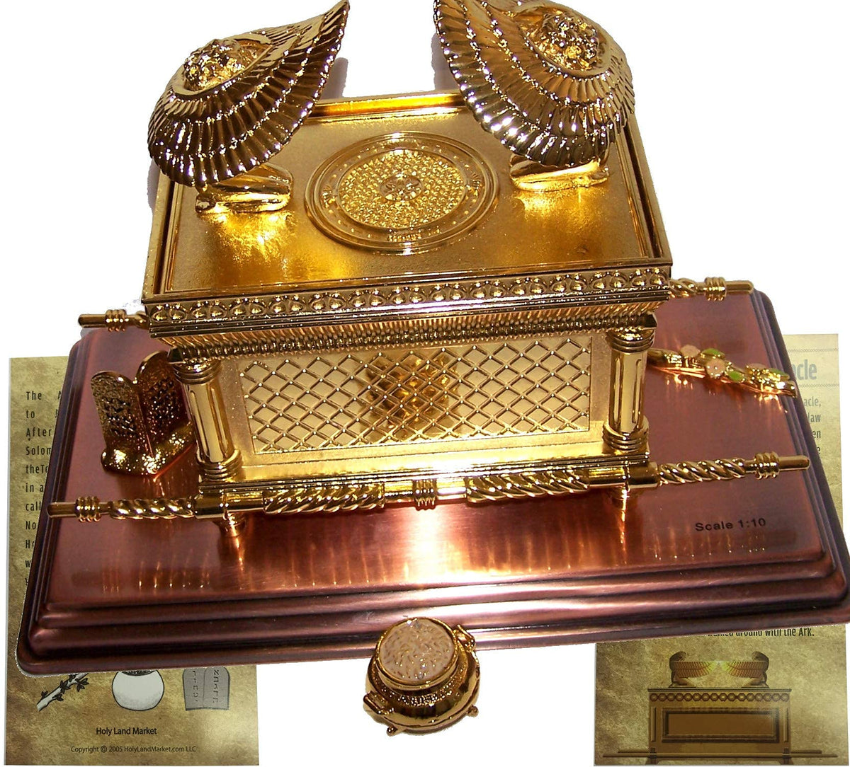 The Ark of The Covenant Gold Plated with Ark Contents Replica (Aaron Rod, Tablets and Manna) (Large)