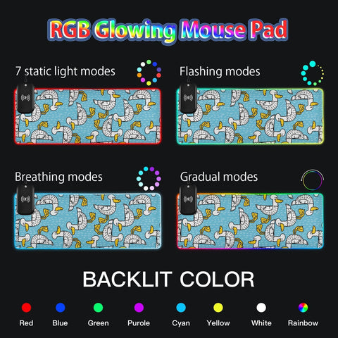 Blue White Ducks Wireless Charging Mouse Pad for Mobile Phone Extra Large Gaming Mousepad with 13 Lighting Modes Extended Desk Mat for Gaming MacBook PC Laptop Desk Office Home