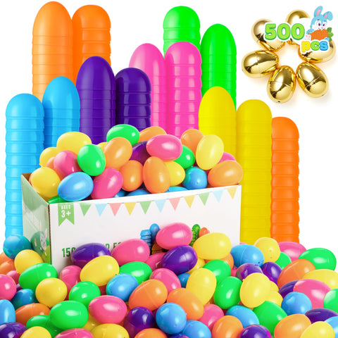 JOYIN 144 Pieces 2.3" Easter Eggs + 6 Golden Eggs for Filling Specific Treats, Easter Theme Party Favor, Easter Hunt, Basket Stuffers Filler, Classroom Prize Supplies Toy