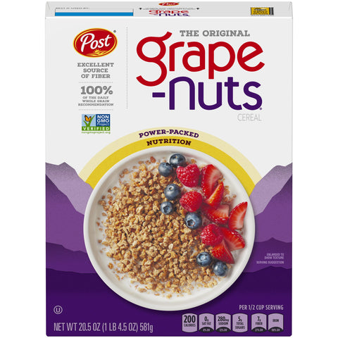 Grape Nuts Original Breakfast Cereal, Crunchy Whole Grain Wheat and Barley Cereal, Non-GMO Project Verified, 20.5 OZ Box