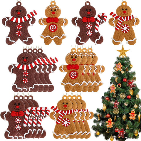 16 Pcs Christmas Gingerbread Ornaments Traditional Ginger Man Christmas Tree Decoration Gingerbread Men Christmas Charms Ginger Man Hanging Pendants with 65.62 Feet Rope for Xmas House Decor, 4 Design