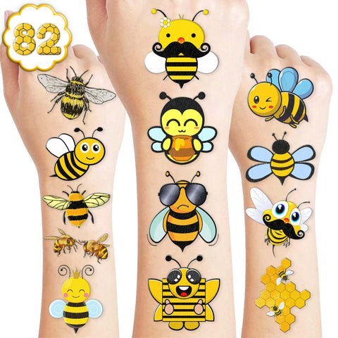 Bumble Bee Temporary Tattoo StickerS for Kids 82 PCS Honey Bee One Themed Birthday Party Decorations Favors Supplies Gifts Boys Girls Baby Shower Adult Cute Tattoo School Prizes Reward Christmas