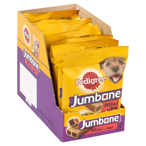 Pedigree Jumbone Dog Treats for Small Dogs from 5-10 kg with Beef, 8 Bags (8 x 180 g/Total of 32 Chews)