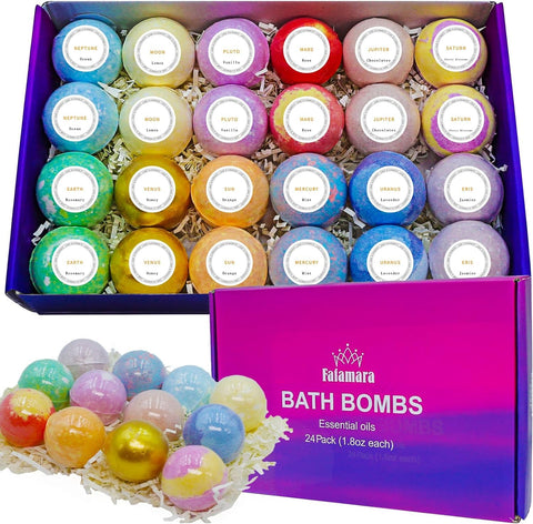 Fafamara Bath Bombs, 24 pcs Handmade Bath Bombs Gift Set, Natural & Organic Essential Oil Bubble Bath, Bath Bombs Gift Set for Women and Girls