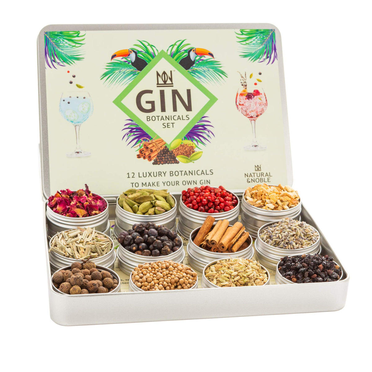 Gin Botanicals and Infusions Gift Kit. Set of 12 Finest Botanicals and Spices for Gin.