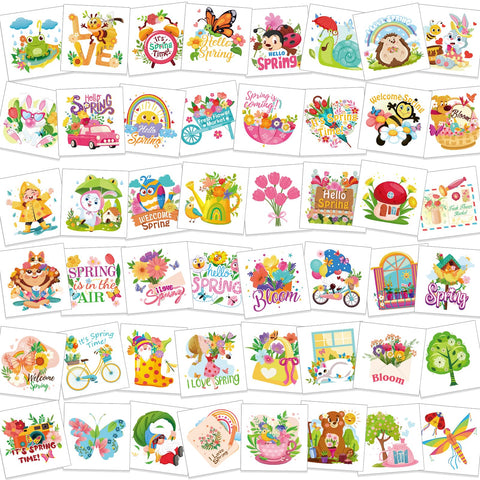 HOWAF 96pcs Spring Easter Tattoos, Hello Spring Temporary Tattoos for Spring Party Supplies, Spring Flower Tattoos Spring Butterfly Tattoos for Kids, Spring Summer Decoration Face Tattoos