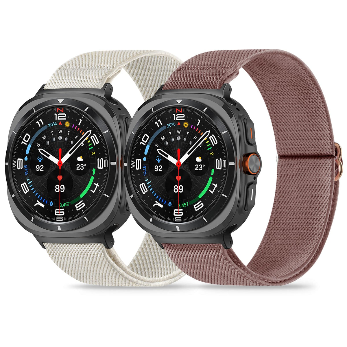 Wizvv Elastic Nylon Band Compatible with Galaxy Watch Ultra 47mm?2 Pack Stretchy Sport Nylon Wristband Replacement Strap Adjustable Solo Loop Compatible for Galaxy Ultra Watch for Women Man
