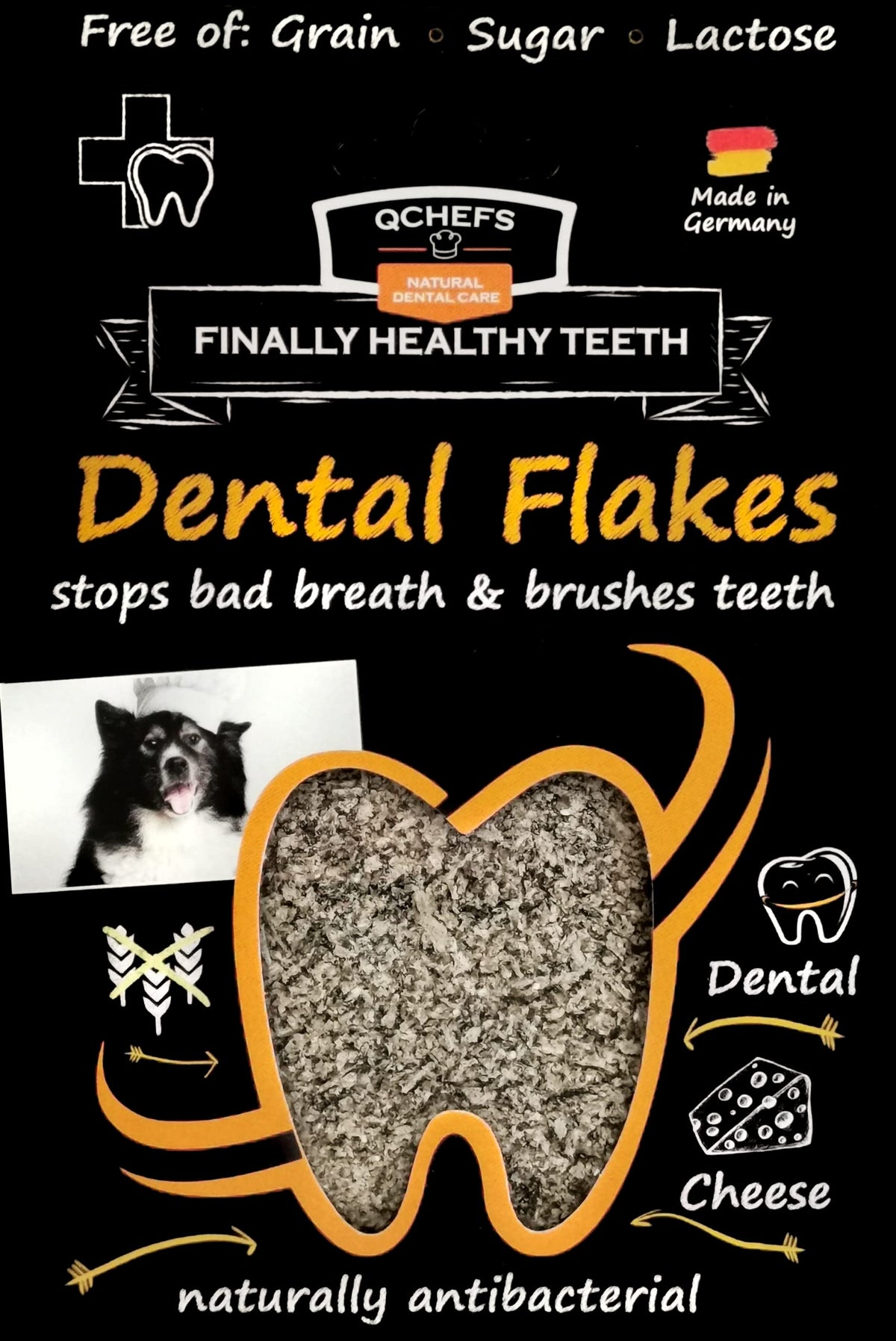 QCHEFS dental flakes for dogs | Dogs Dental Care Snack | Chews against Bad Breath & Gingivitis | Scaler | Dogs treat | Cheese - naturally antibacterial