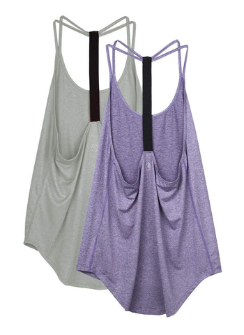 icyzone Workout Tank Tops for Women - Athletic Yoga Tops, T-Back Running Tank Top(Pack of 2) (M, Grey/Violet)