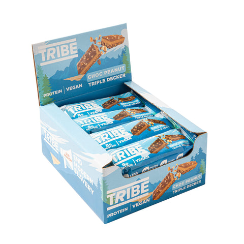 TRIBE Triple Decker Protein Bars - Choc Peanut - Great-Tasting Natural Plant Energy - Vegan, Gluten & Dairy Free Bar (12 x 40g)