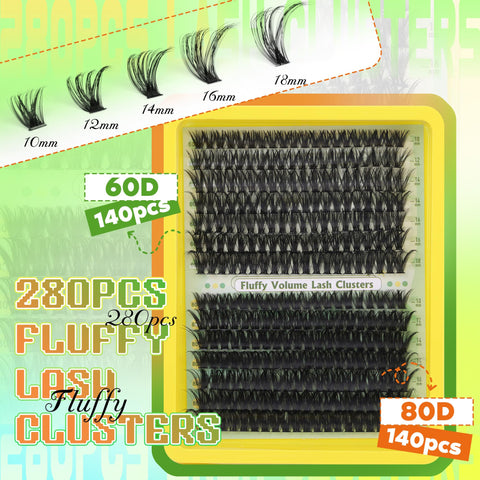 Fluffy Lash Clusters Kit Thick Volume DIY Eyelash Extension 60D 80D Individual Lashes Kit Lash Extension D Curl Lash Bond and Remover by Newcally