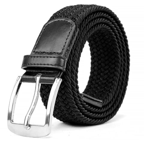 Woodland Leathers Elastic Braided Belt, Unisex Men Women Casual Stretch Woven Belt (Black, Small-Medium)