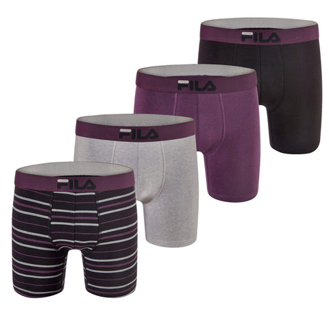 Fila Men's 6" Boxer Brief No Fly Front with Pouch, 4-Pack of 6 Inch Tagless Underwear