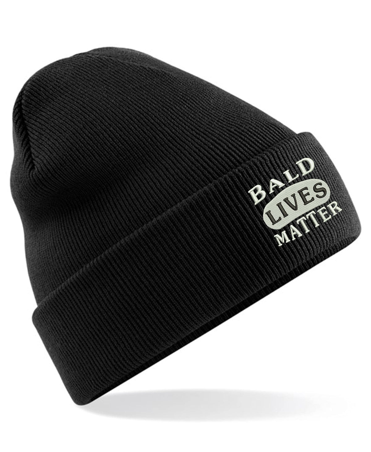 Embroidered Bald Lives Matter Beanie Cap Bald is Beautiful Funny Bald Head Unisex Gift Beanie Hat (Black)