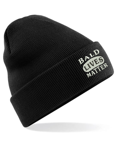 Embroidered Bald Lives Matter Beanie Cap Bald is Beautiful Funny Bald Head Unisex Gift Beanie Hat (Black)