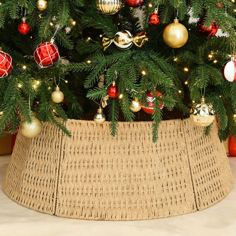YoleShy Rustic Natural Christmas Tree Base Cover 28" Handcrafted Woven Basket Base Easy Set Up Tree Ring for Holidays (6 Panels)