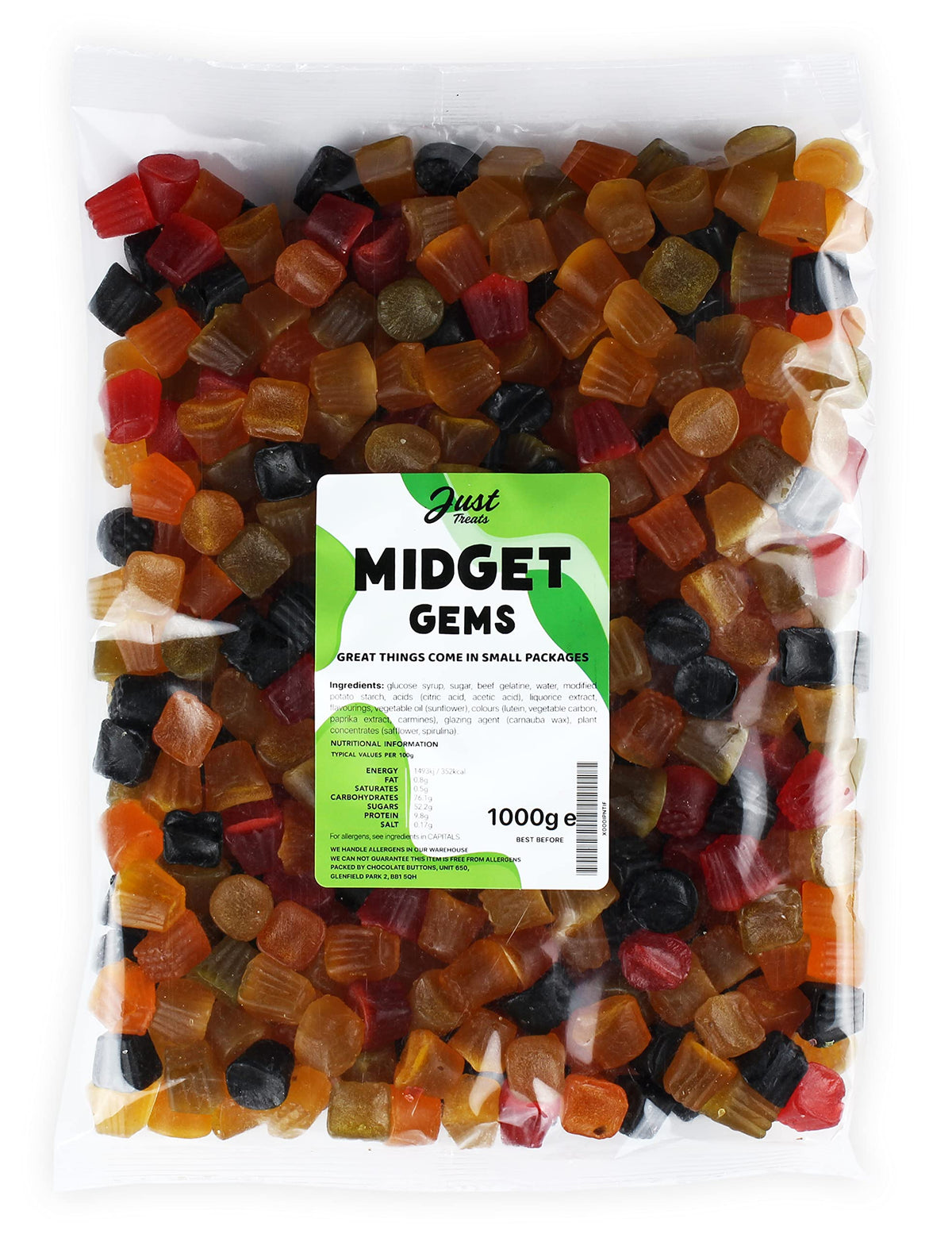 Just Treats Original Old Fashioned Midget Gems (1 Kilo Party Bag)