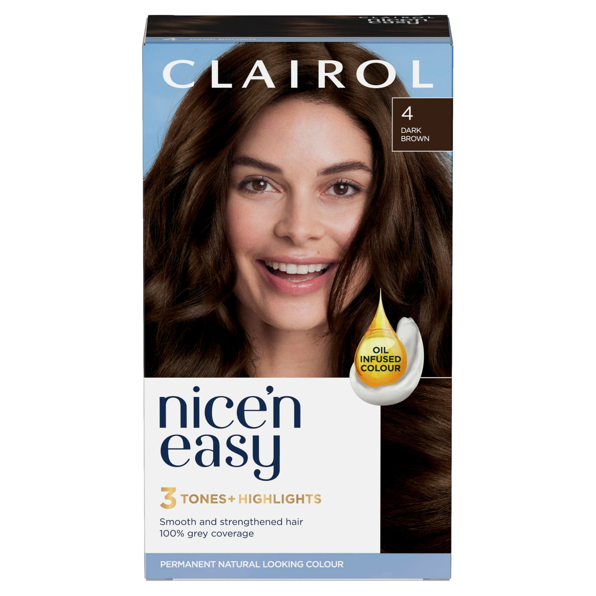 Clairol Nice'n Easy CrÃ¨me Permanent Hair Dye, 4 Dark Brown, 230g