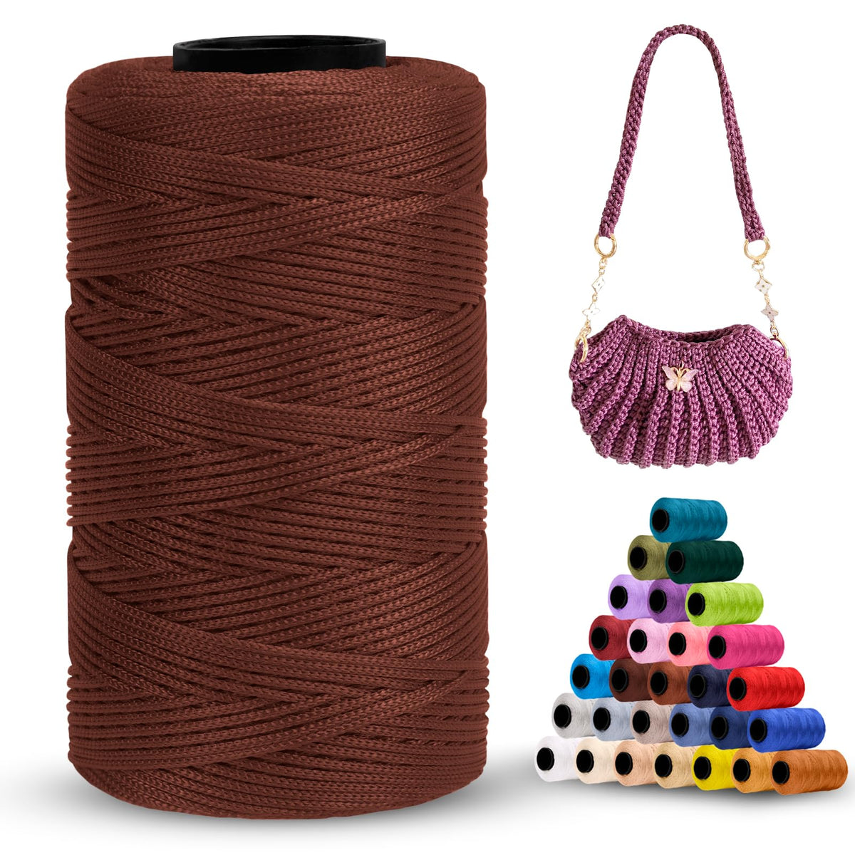 LEREATI Polyester Macrame Cord 1mm x 251yards Polyester Yarn for Crocheting Braided Polypropylene Cord Crochet Bag Cord Macrame Yarn for Crocheting, Handbag, Beading, DIY Crafts (Dark Coffee)