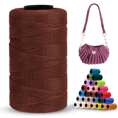 LEREATI Polyester Macrame Cord 1mm x 251yards Polyester Yarn for Crocheting Braided Polypropylene Cord Crochet Bag Cord Macrame Yarn for Crocheting, Handbag, Beading, DIY Crafts (Dark Coffee)